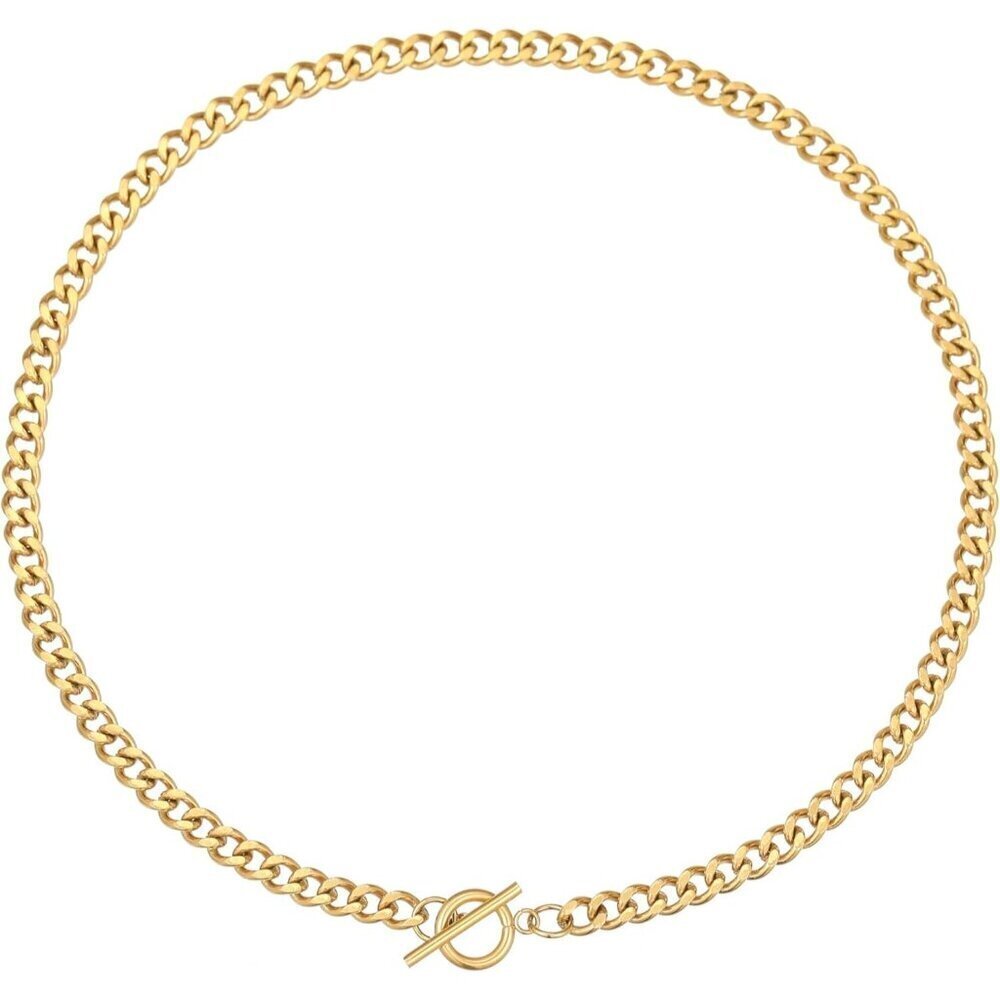 🆕Women Gold Cuban Choker Necklace Chunky Chain Clasp Toggle Herringbone Jewelry